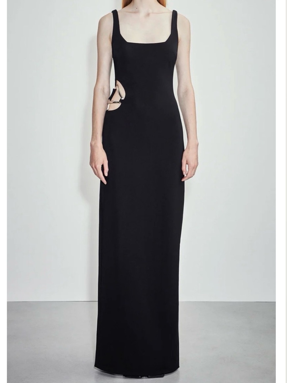 Et Ochs Black Side-Cut Maxi Dress with Square Neckline